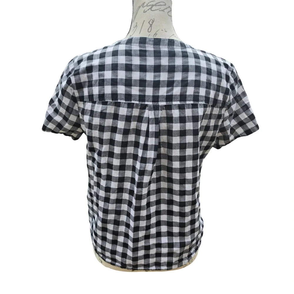 J.Crew Womens Black White Gingham Tie Front Short Sleeve Button Up Shirt Small